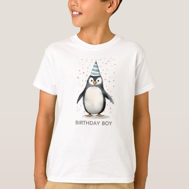 T-shirt Pingouin de fête, aquarelle, garçon d'anniversaire (Devant)