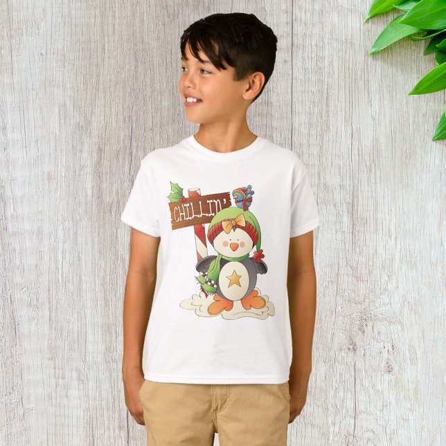 T-shirt Pingouin d'hiver et oiseau Chillin Noël (Créateur téléchargé)