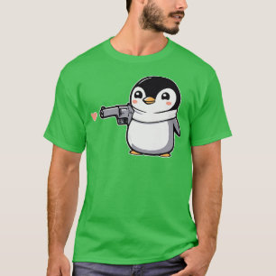 T-shirt Pingouin drôle avec pistolet et coeurs