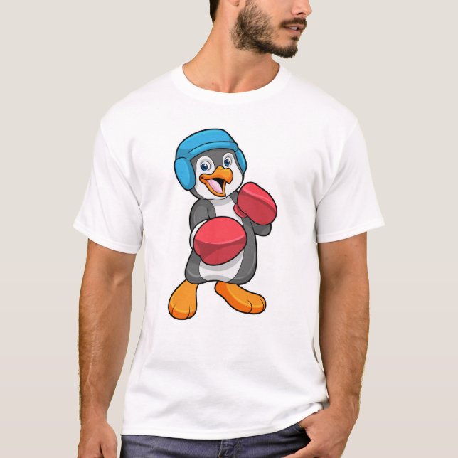 T-shirt Pingouin en boîte avec gants et casque de boxe (Devant)