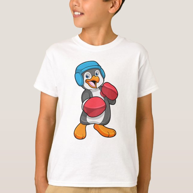 T-shirt Pingouin en boîte avec gants et casque de boxe (Devant)