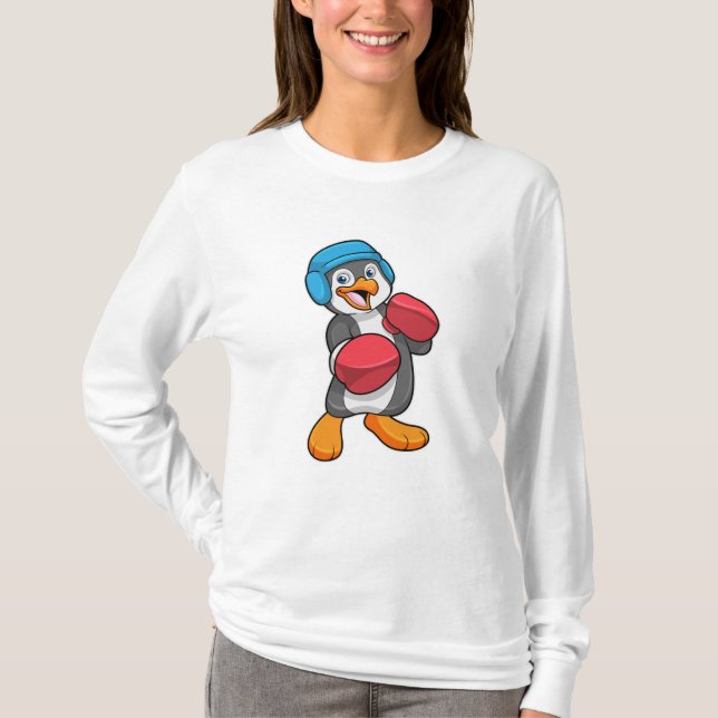 T-shirt Pingouin en boîte avec gants et casque de boxe (Devant)
