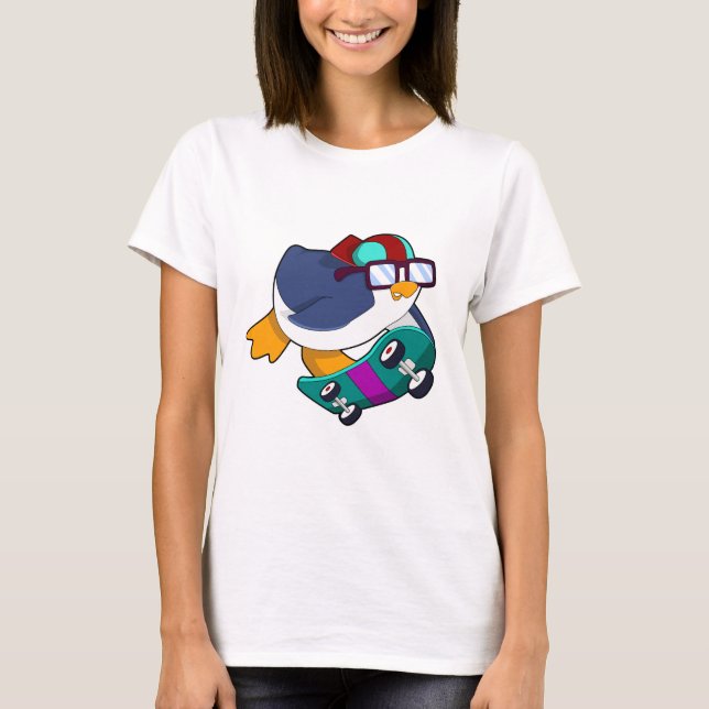 T-shirt Pingouin en patinage avec skateboard (Devant)