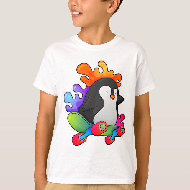 T-shirt Pingouin en patinage avec skateboard (Devant)