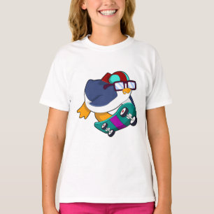 T-shirt Pingouin en patinage avec skateboard