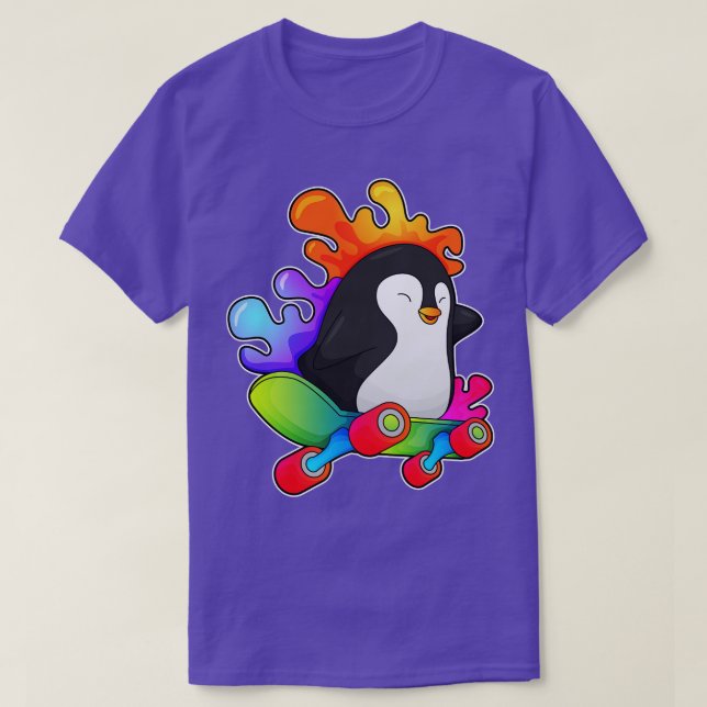 T-shirt Pingouin en patinage avec skateboard (Design devant)