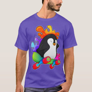 T-shirt Pingouin en patinage avec skateboard