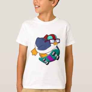 T-shirt Pingouin en patinage avec skateboard