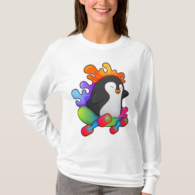 T-shirt Pingouin en patinage avec skateboard (Devant)