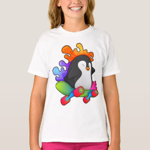 T-shirt Pingouin en patinage avec skateboard