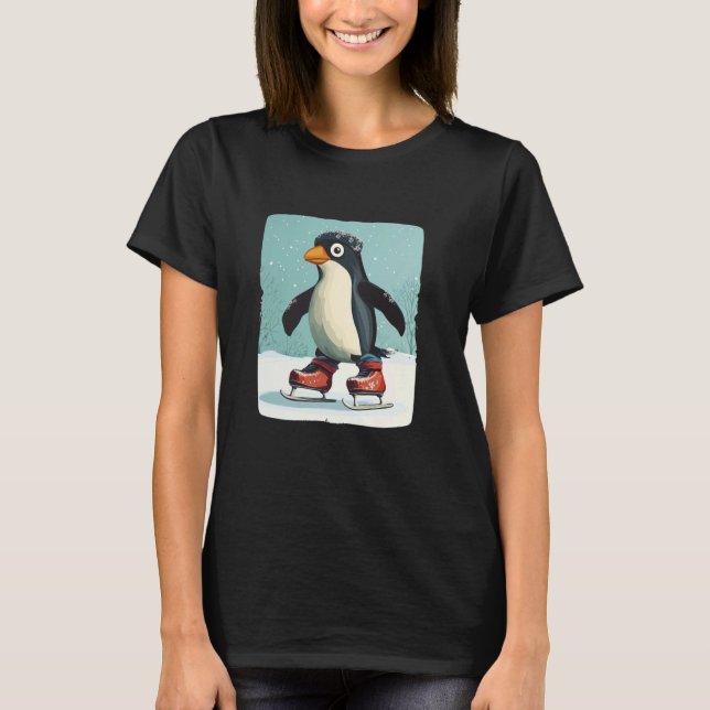 T-shirt Pingouin en patinage de chaussures Graphique pour  (Devant)