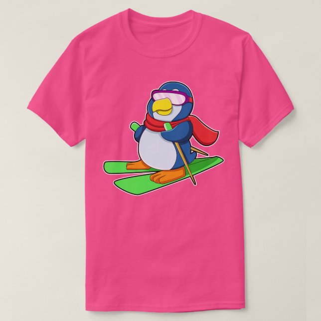 T-shirt Pingouin en ski avec lunettes de soleil à écharpe  (Design devant)