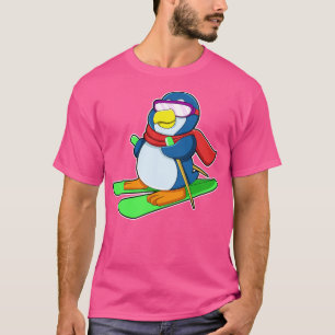 T-shirt Pingouin en ski avec lunettes de soleil à écharpe 
