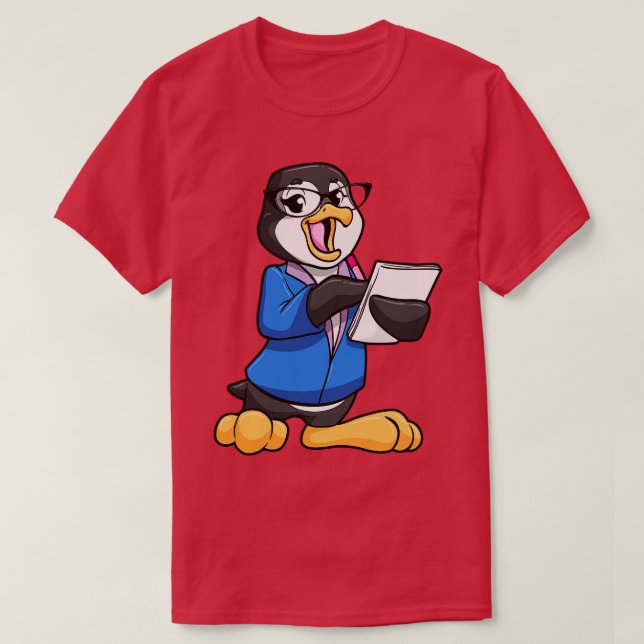 T-shirt Pingouin en tant que secrétaire avec stylo et note (Design devant)