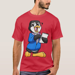 T-shirt Pingouin en tant que secrétaire avec stylo et note