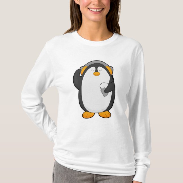 T-shirt Pingouin et téléphone mobile avec casque (Devant)