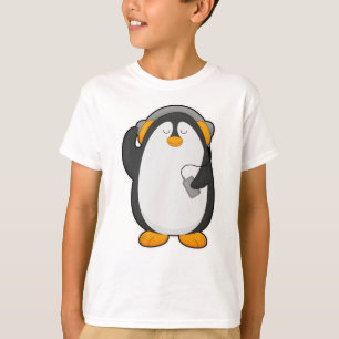 T-shirt Pingouin et téléphone mobile avec casque