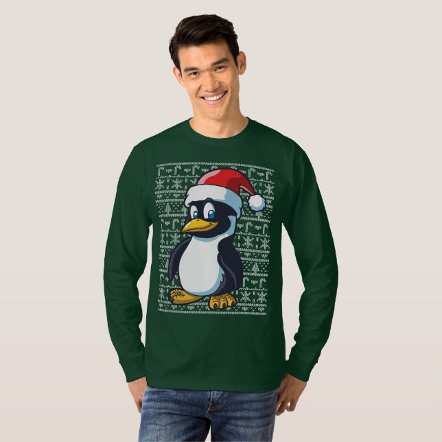 T-shirt Pingouin laid de chandail de Noël (Devant entier)