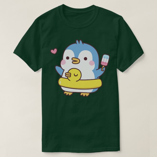 T-shirt Pingouin mignon avec flotteur de bassin de canard (Design devant)