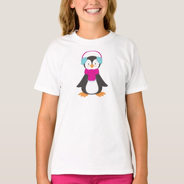 T-shirt Pingouin mignon, Pingouin, Pingouin Avec Écharpe (Devant)