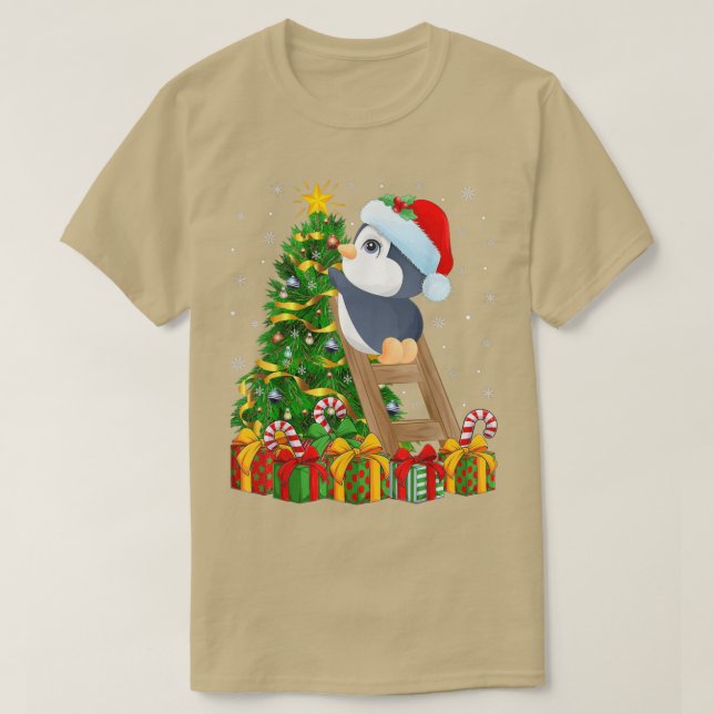 T-shirt Pingouin Oiseau Amant Noël Lumières Pingouin Noël  (Design devant)
