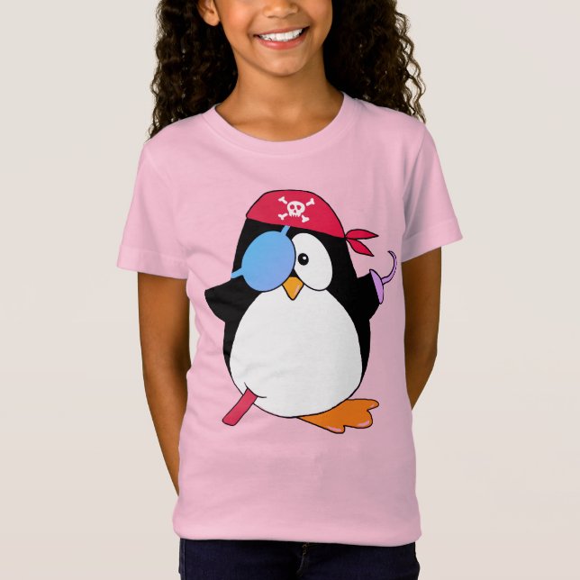 T-Shirt Pingouin Pirate Paisible rose (Devant)
