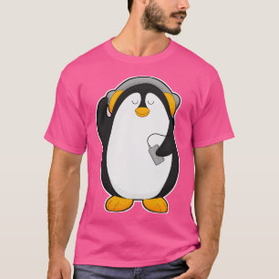 T-shirt Pingouin Téléphone portable avec casque