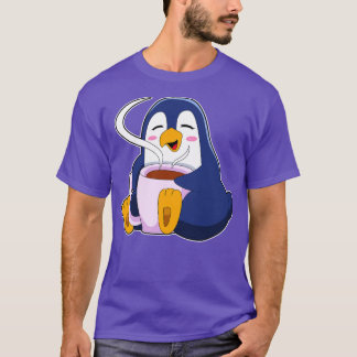 T-shirt Pingouin with Cup of Coffee