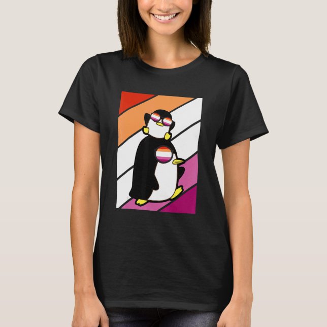 T-shirt Pinguin Pride Drapeau lesbien LGBTQ Fière de l'All (Devant)