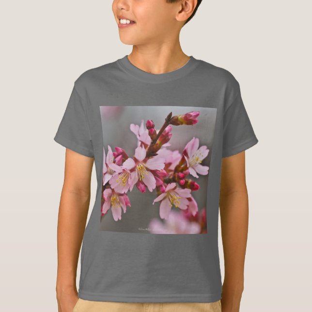 T-shirt Pink Against A Gray Sky Japanese Cherry Blossoms (Devant)
