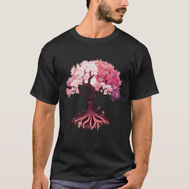 T-shirt pink and white flowers cherry blossom tree of life (Devant)