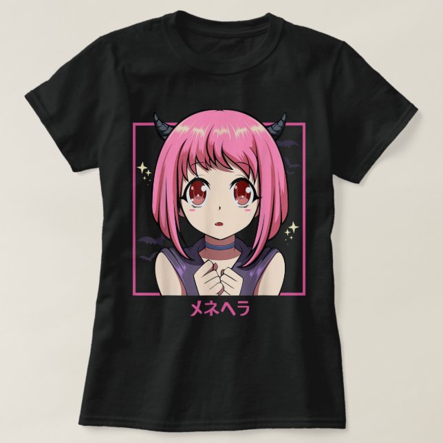 T-shirt Pink Anime Girl Devil Aesthetic (Design devant)