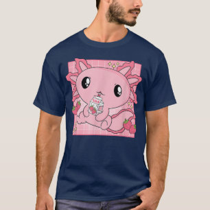T-shirt Pink Aolotl Strawberry Milk Shake Kawaii Japanese 