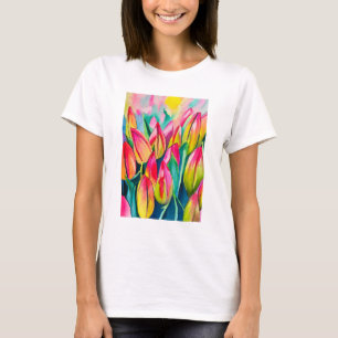 T-shirt Pink aquarelle tulipe art