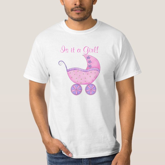 T-shirt Pink Baby Buggy C'est une fille papa (Devant)