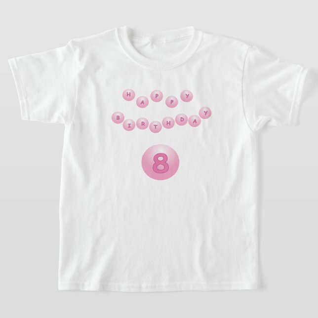 T-shirt Pink birthday Ping Pong Balls Age 8 (Poser)