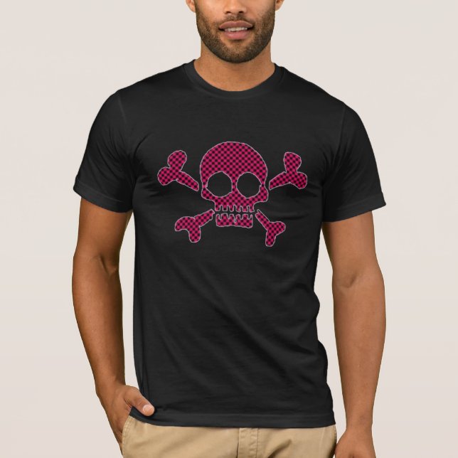 T-shirt Pink&BlackCheckeredSkullMens (Devant)
