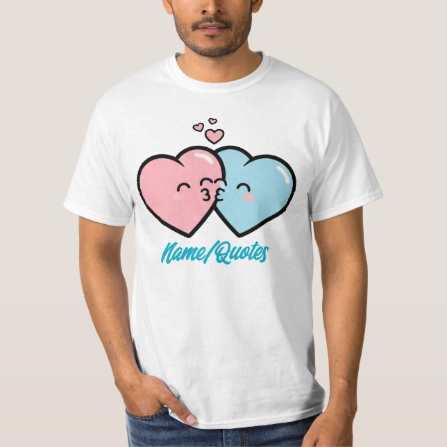 T-shirt Pink & Blue Hearts Kiss (Devant)