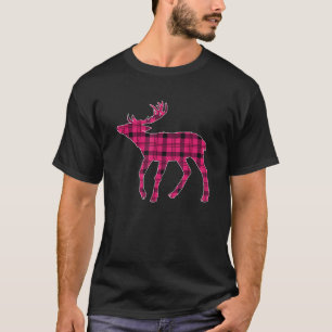 T-shirt Pink Buffalo Plaid Deer Reinder Head Noël Xm