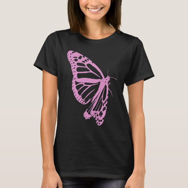 T-shirt Pink Butterfly Women's Artistic and Minimal Aesthe (Devant)