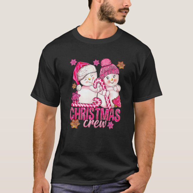 T-shirt Pink Christmas Crew Snowman Avec Sucre de canne Xm (Devant)