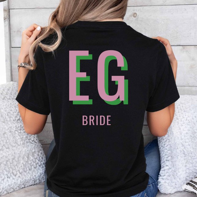 T-shirt Pink clair + Soirée de mariage Monogramme vert (Light Pink + Green Monogram Tshirt )