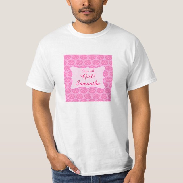 T-shirt Pink Damask C'est un nom de fille Papa personnalis (Devant)