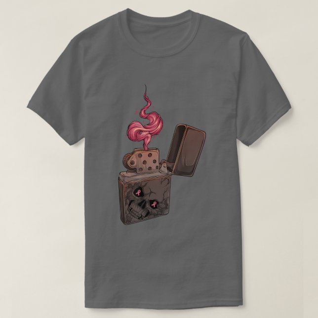 T-shirt Pink Fire Clipper Lighter Skeleton Breast Cancer A (Design devant)