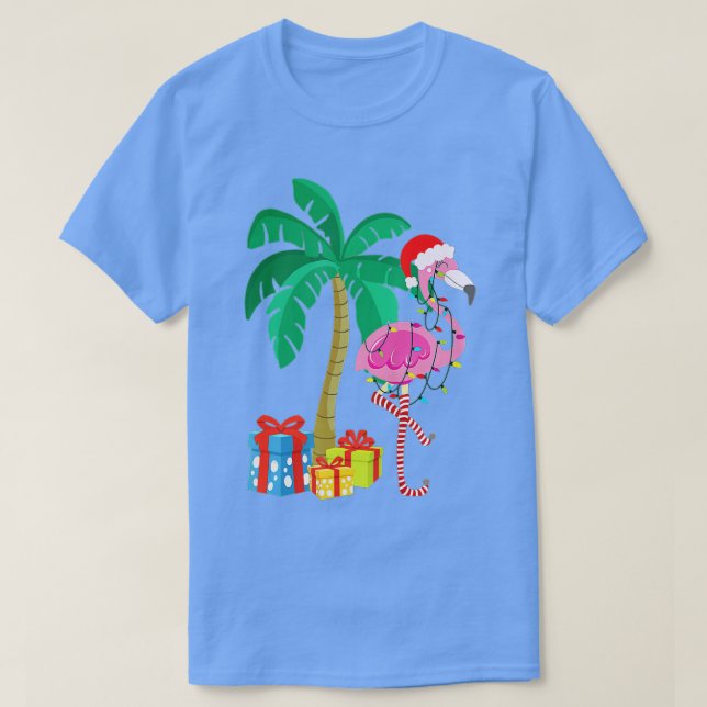 T-shirt Pink Flamingo Christmas Palm Tree Tropical Xmas Fu (Design devant)