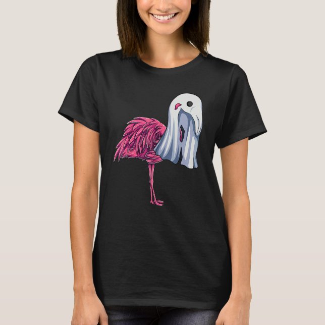 T-shirt Pink Flamingo Ghost   Cute Halloween Costume Women (Devant)