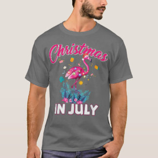 T-shirt Pink Flamingo in Santa Hat Christmas In July For G