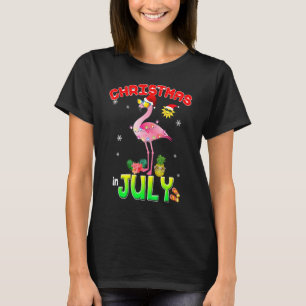 T-shirt Pink Flamingo in Santa Hat Christmas in July Girl