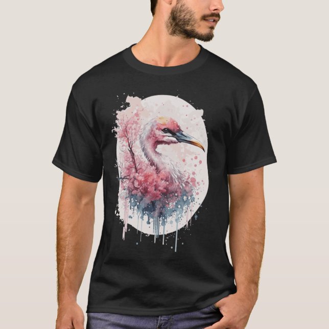 T-shirt Pink Flamingo Japanese Cherry Blossom Sakura (Devant)