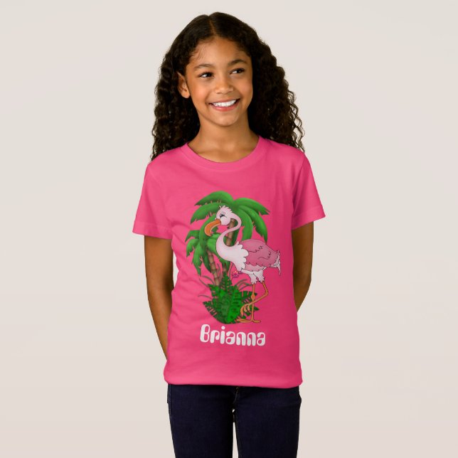 T-Shirt Pink flamingo palmier filles personnalisable t-shi (Devant entier)